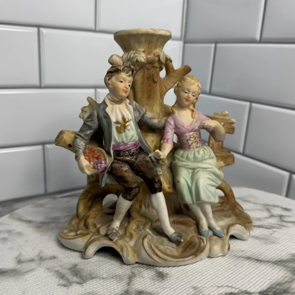 Vintage Ardco Colonial Boy Girl Lamp‎ Base Japan Porcelain Figurine